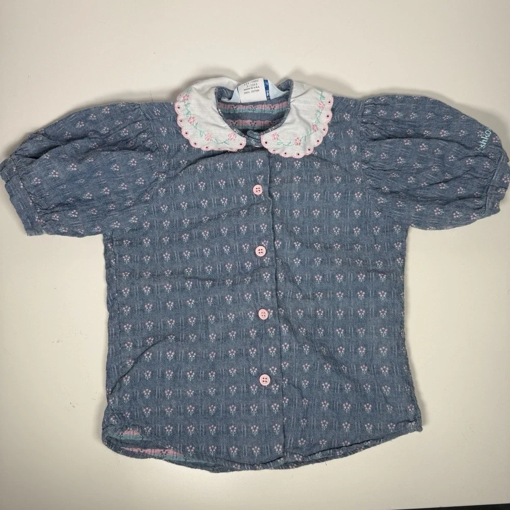 Oshkosh B'Gosh 4T Short Sleeve Shirt Made‎ In USA Pink Embroidered Peter Pan VTG